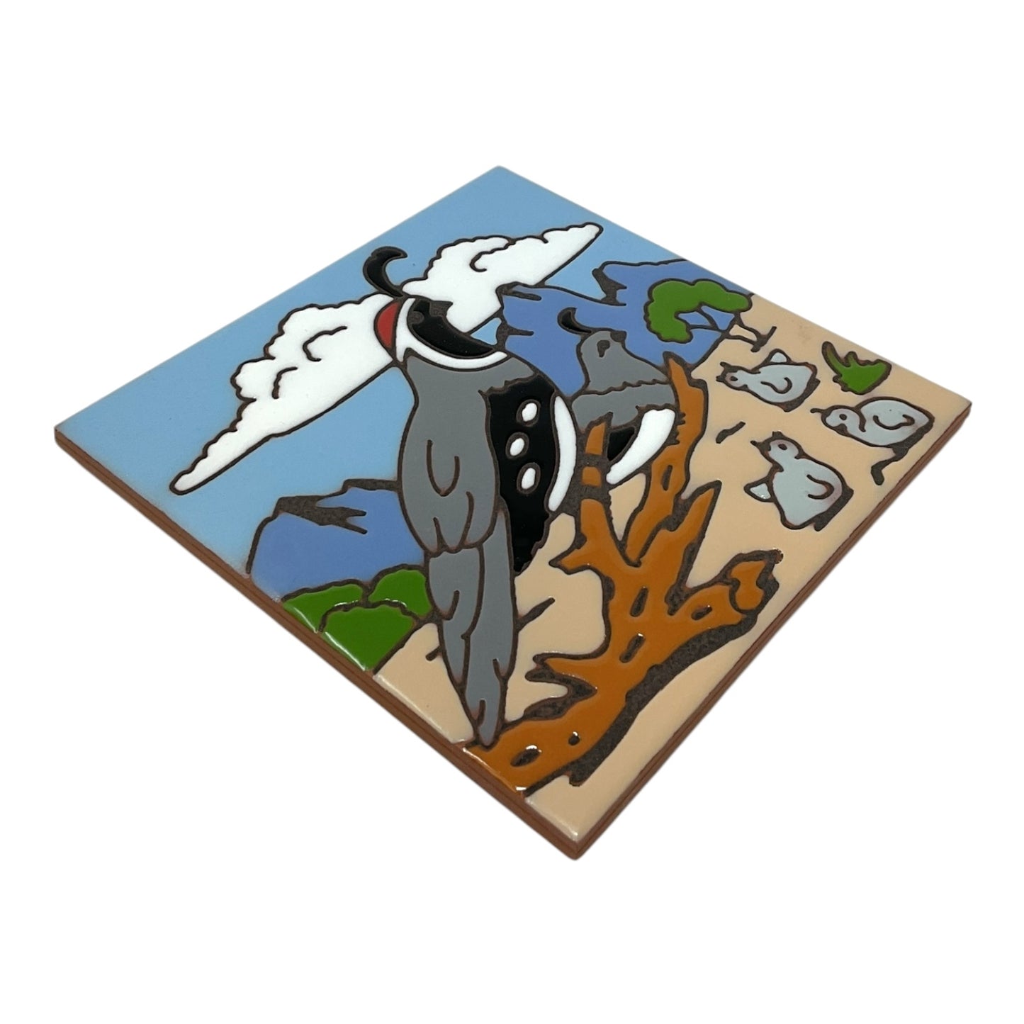 Earthtones Quail with Babies Southwest 6X6 Hand Glazed Decorative Tile or Kitchen Trivet