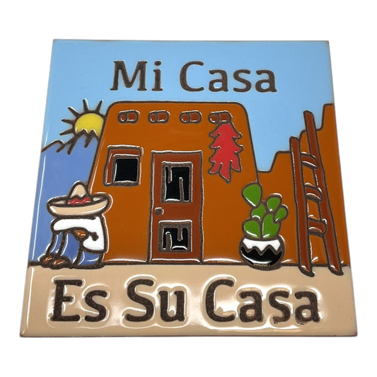 Earthtones Mi Casa Es Su Casa Southwest 6X6 Brown Color Hand Glazed Decorative Tile or Trivet