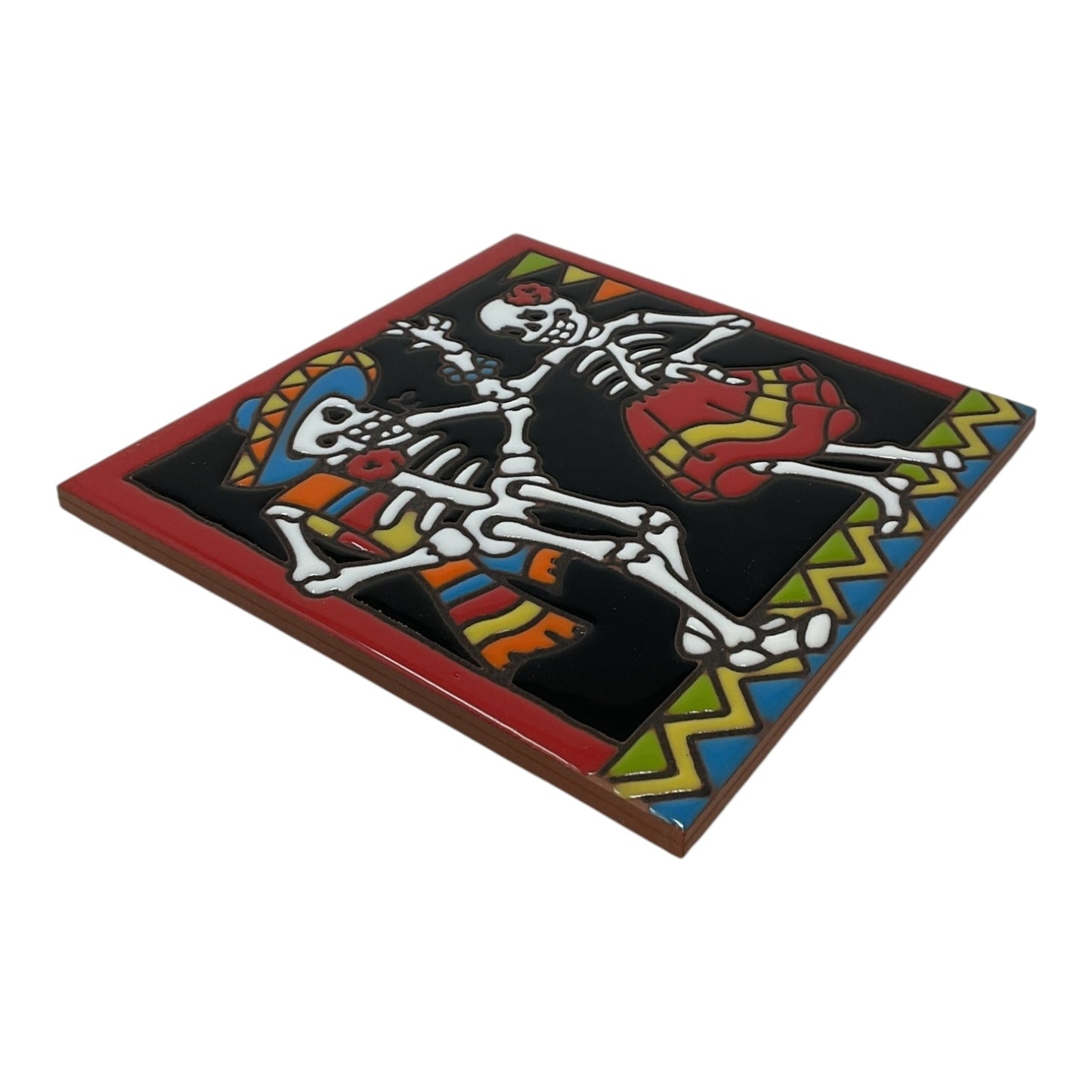 Earthtones Day of the Dead Dancers 6X6 Hand Glazed Decorative Tile or Trivet