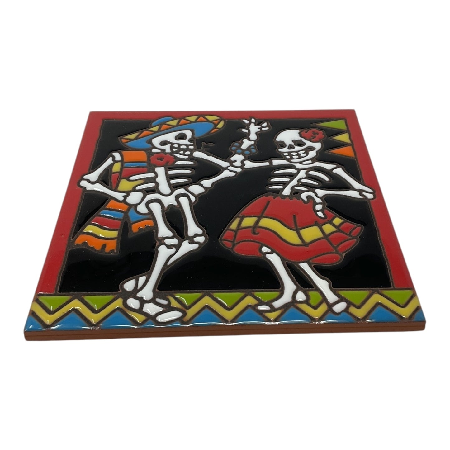 Earthtones Day of the Dead Dancers 6X6 Hand Glazed Decorative Tile or Trivet