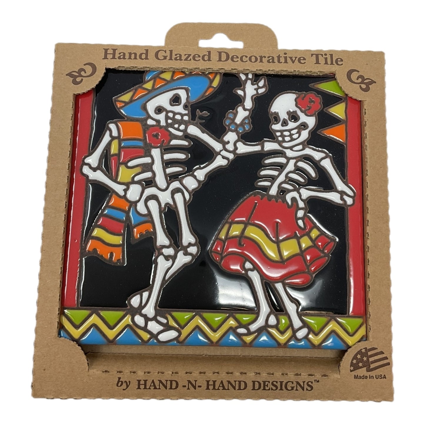 Earthtones Day of the Dead Dancers 6X6 Hand Glazed Decorative Tile or Trivet