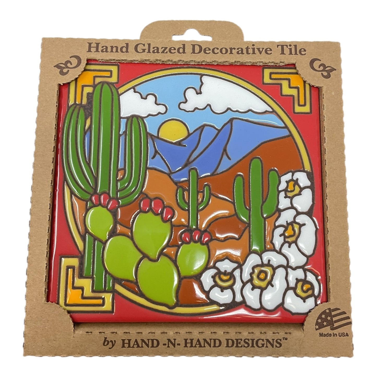 Earthtones Saguaro Cactus Desert Scene Southwest 6X6 Hand Glazed Decorative Tile or Kitchen Trivet
