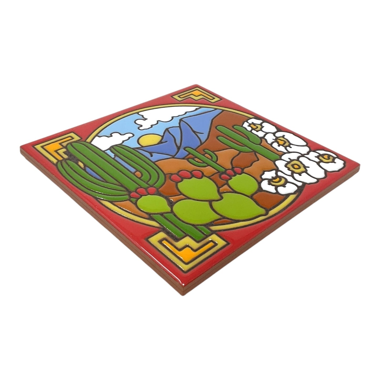 Earthtones Saguaro Cactus Desert Scene Southwest 6X6 Hand Glazed Decorative Tile or Kitchen Trivet