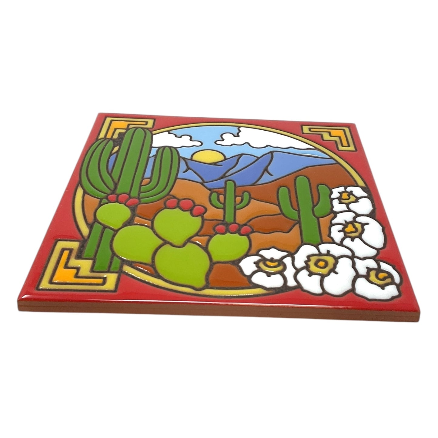 Earthtones Saguaro Cactus Desert Scene Southwest 6X6 Hand Glazed Decorative Tile or Kitchen Trivet