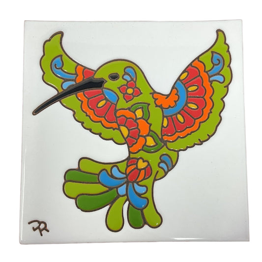 Earthtones Talavera Hummingbird 6X6 White Hand Glazed Decorative Tile or Trivet
