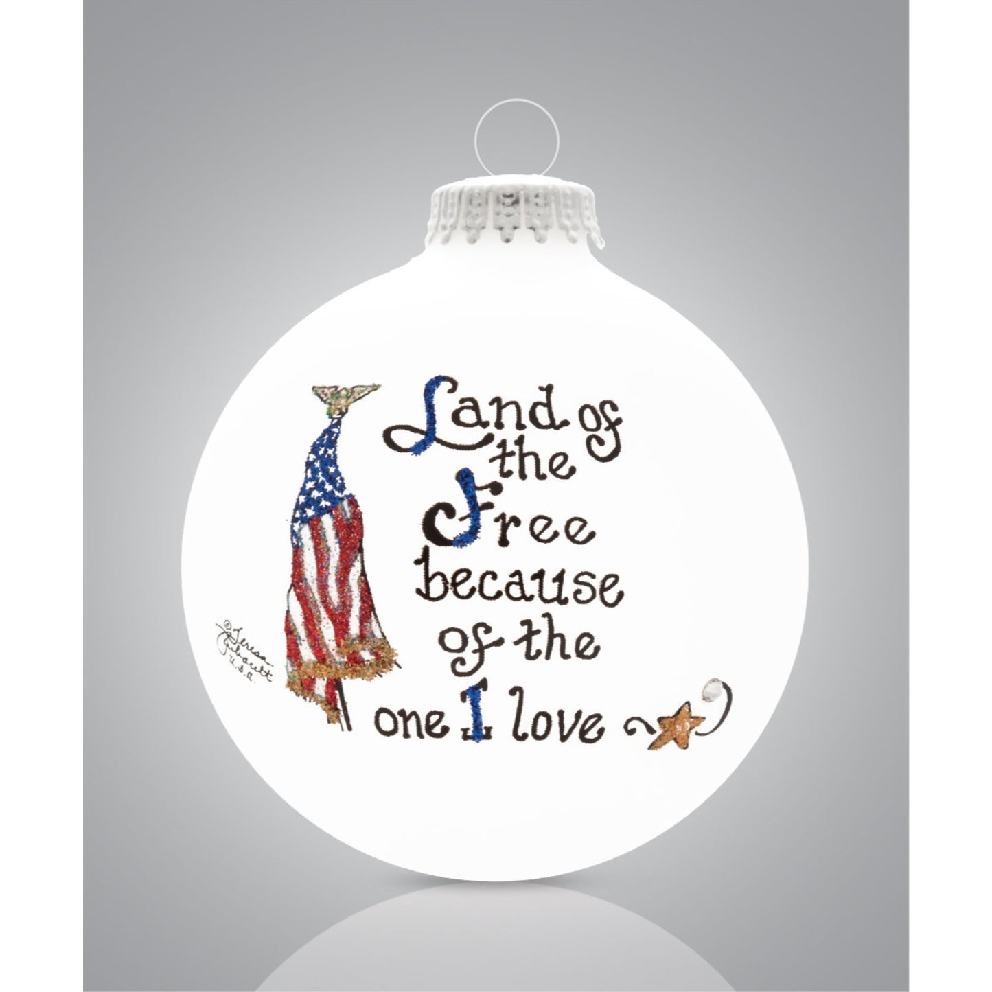 Land of the Free Because of the One I Love Made in USA Glass Christmas Ornament