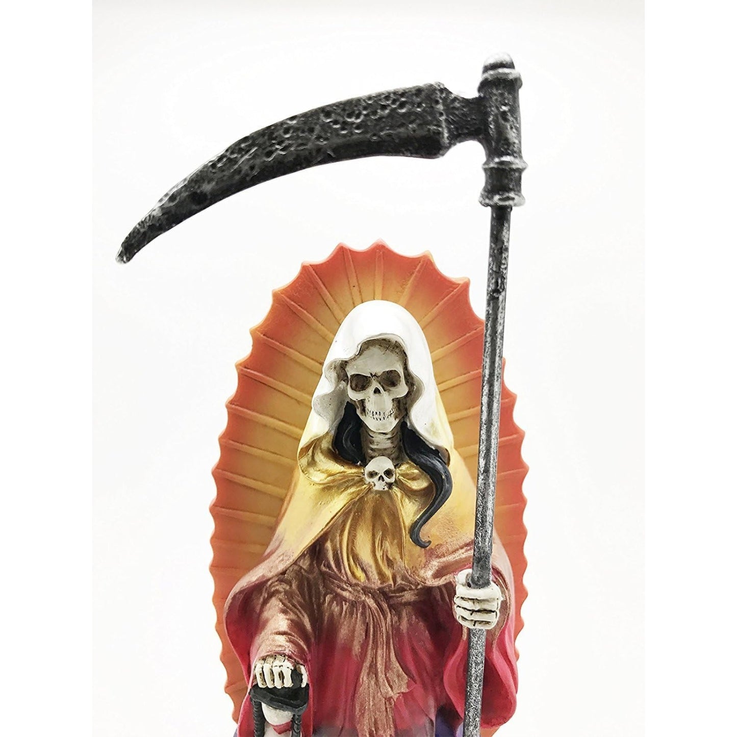 Rainbow Tunic Holy Death Santa Muerte Holding Scythe Figurine 7.25 Inch