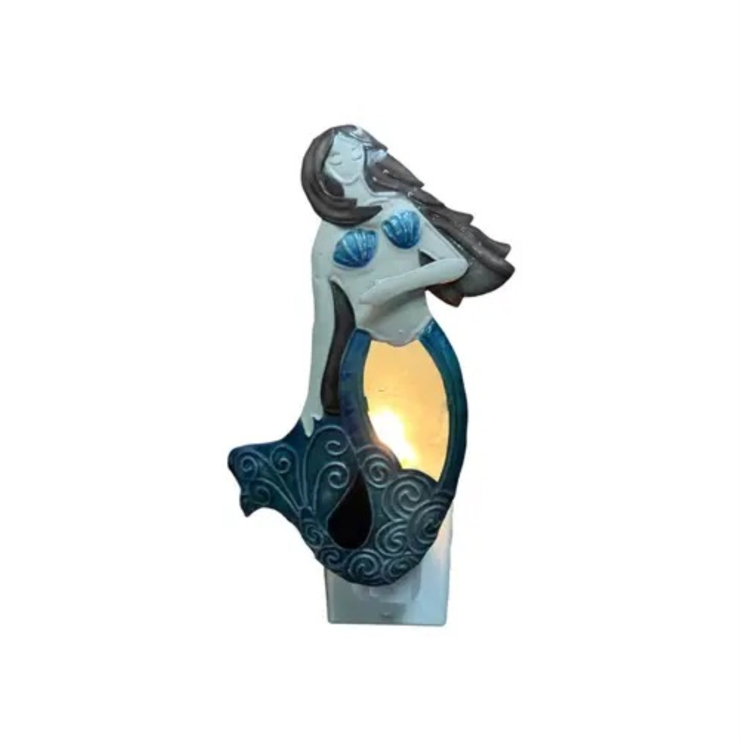 Bamboo Source Blue Mermaid Capiz Shell Plug in Night Light 7 Inch
