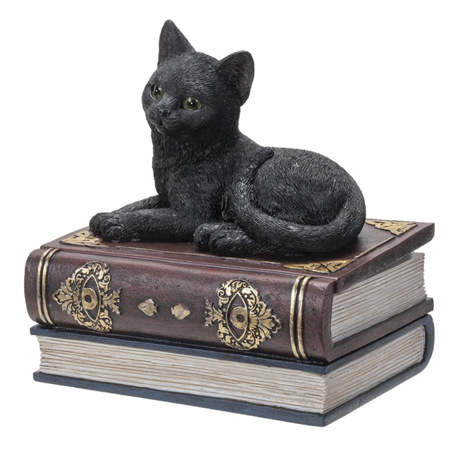 Black Cat On Book Jewelry Trinket Keepsake Box Figurine 4.6 inch