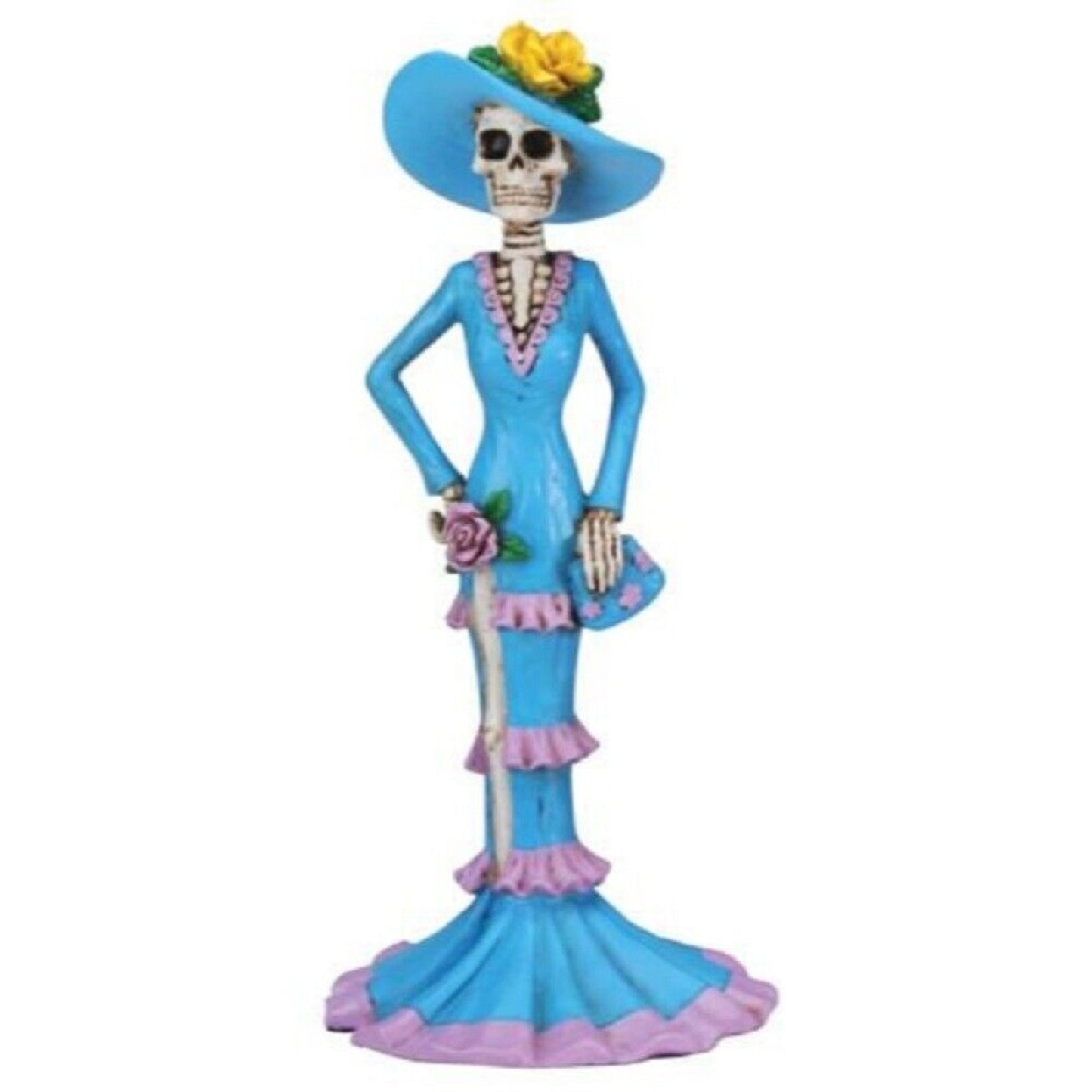 Blue Senorita Mexican Traditional Skeleton Figurine 5.5 inch