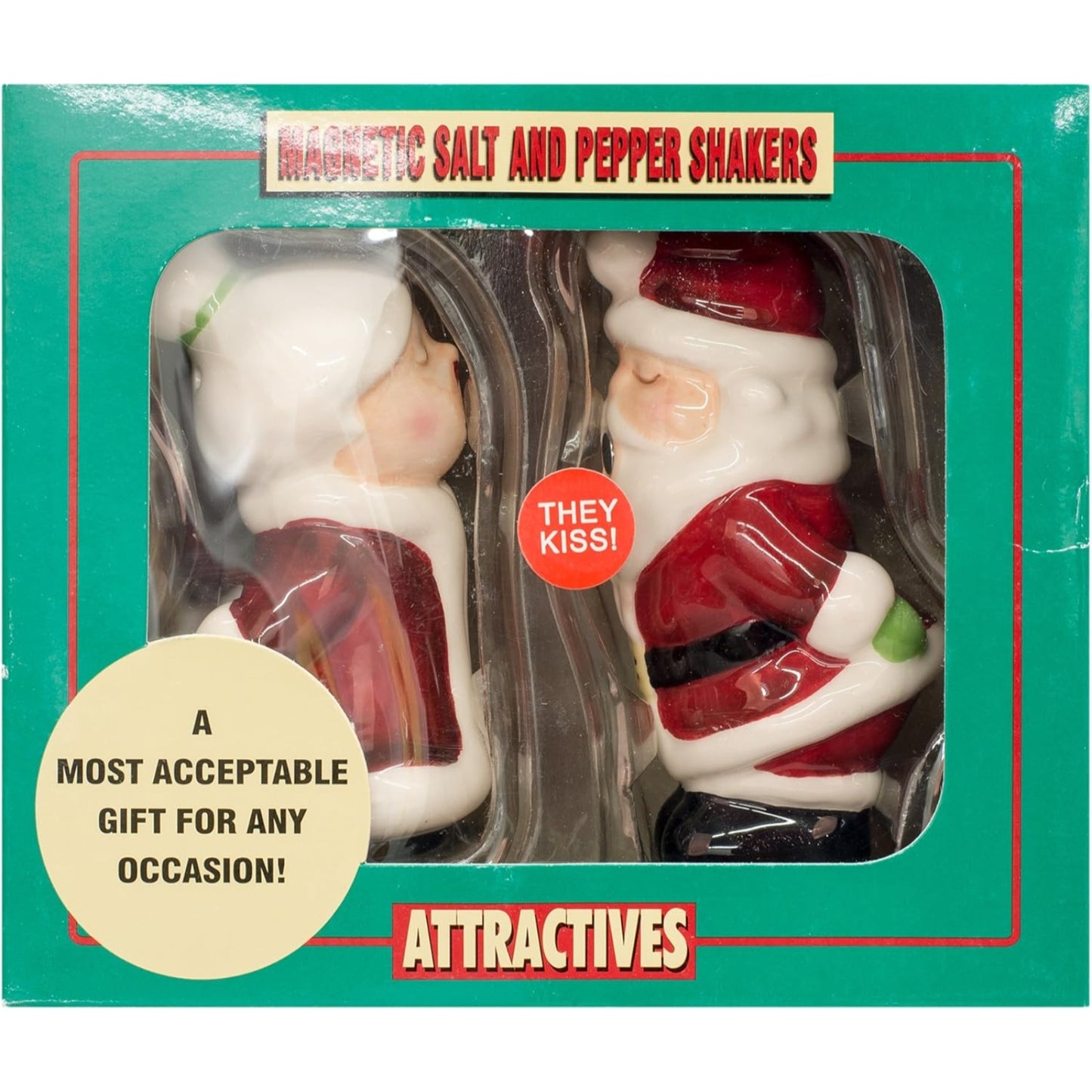 Santa Kissing Mrs Claus Ceramic Magnetic Salt and Pepper Shakers Set