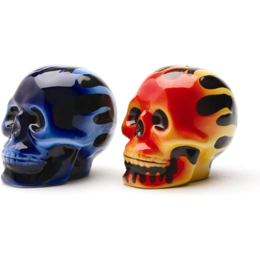 Flaming Skull Set of Salt and Pepper Shakers