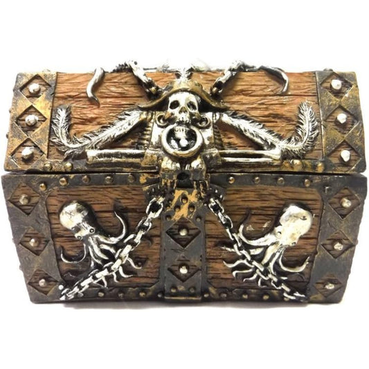 Skull and Chain Pirate's Treasure Chest Jewelry Trinket Keepsake Box Figurine 5.5 Inch