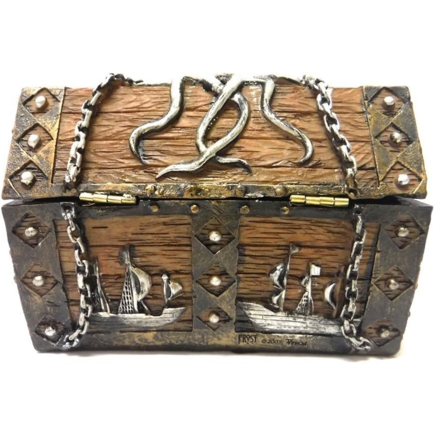 Skull and Chain Pirate's Treasure Chest Jewelry Trinket Keepsake Box Figurine 5.5 Inch