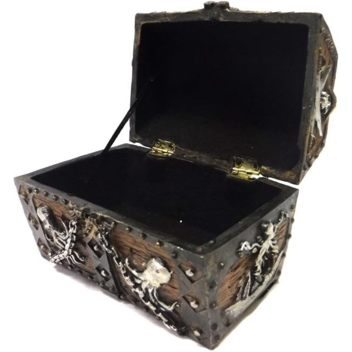 Skull and Chain Pirate's Treasure Chest Jewelry Trinket Keepsake Box Figurine 5.5 Inch