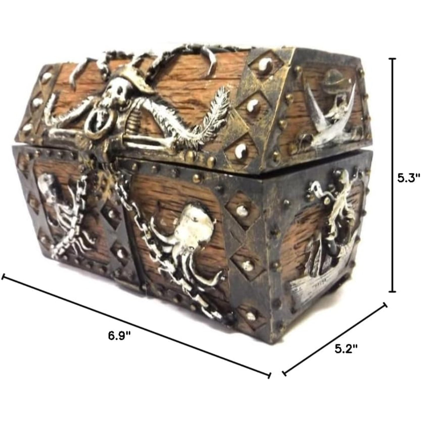 Skull and Chain Pirate's Treasure Chest Jewelry Trinket Keepsake Box Figurine 5.5 Inch