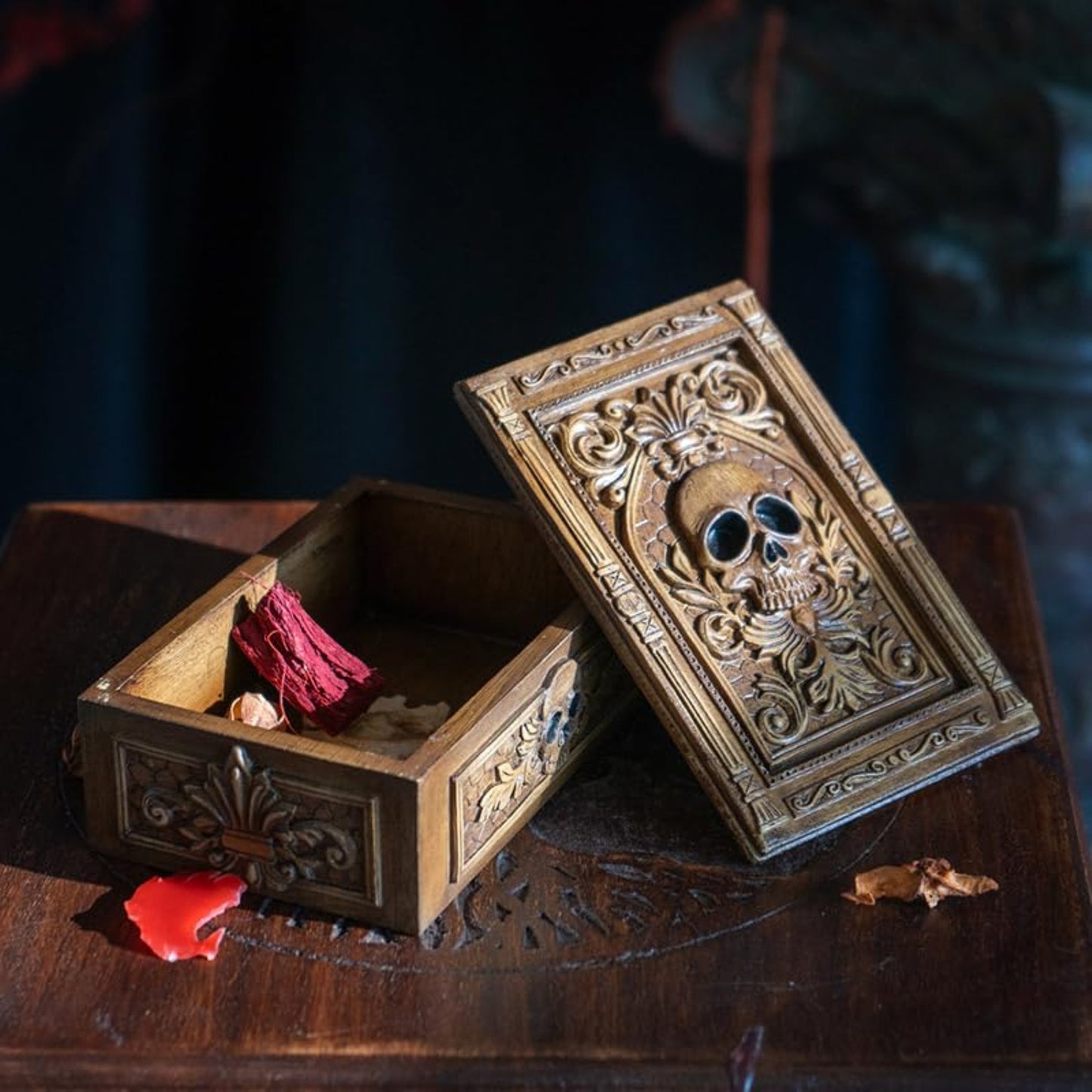 Gothic Skull Tarot Box Ornate Decorative Storage for Tarot Cards Trinkets or Jewelry