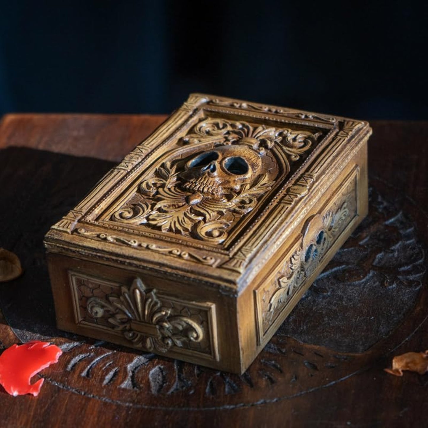 Gothic Skull Tarot Box Ornate Decorative Storage for Tarot Cards Trinkets or Jewelry