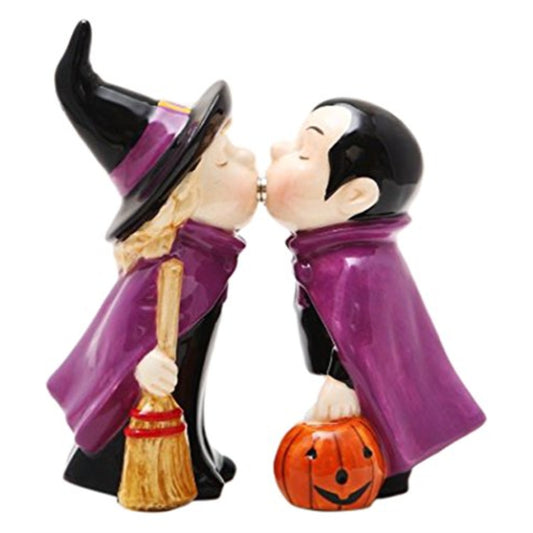 Pacific Giftware Halloween Witch and Dracula Ceramic Magnetic Pumpkin Salt and Pepper Shakers