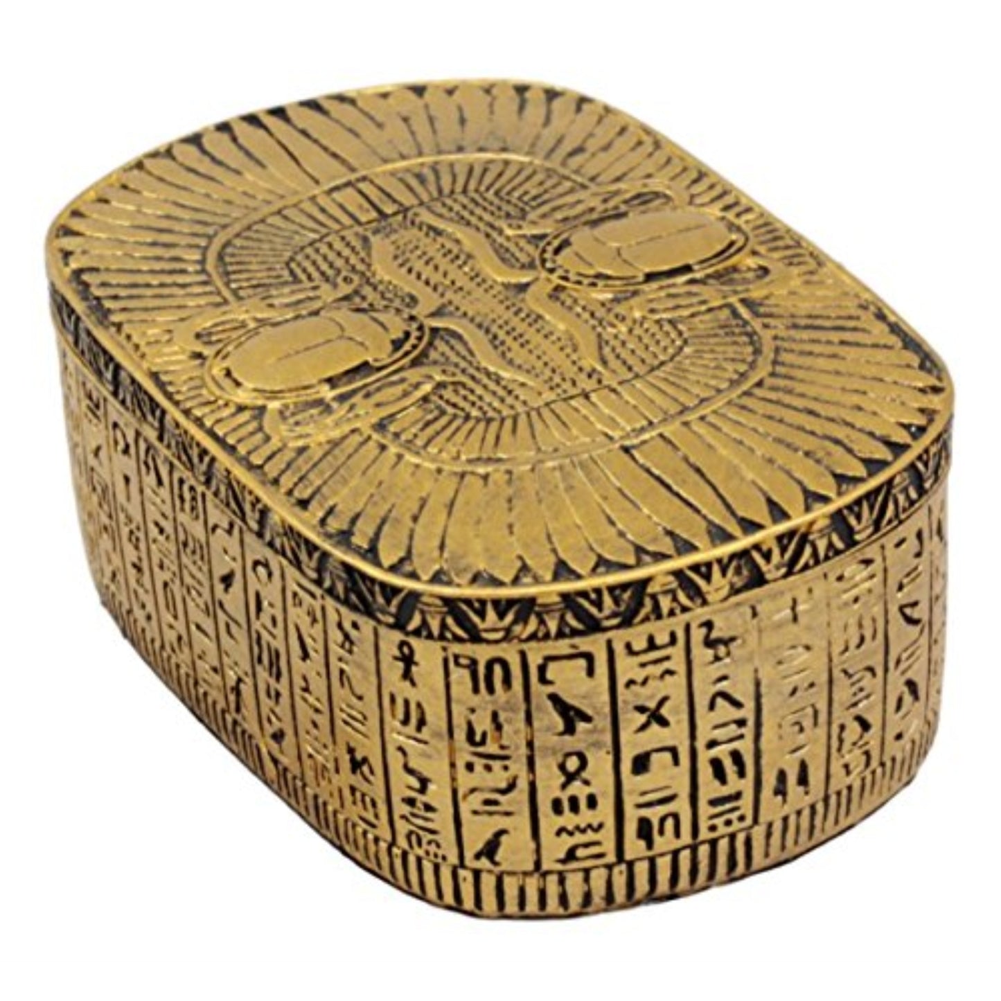 Egyptian Themed Dual Winged Scarab Amulet Golden Jewelry Trinket Keepsake Box