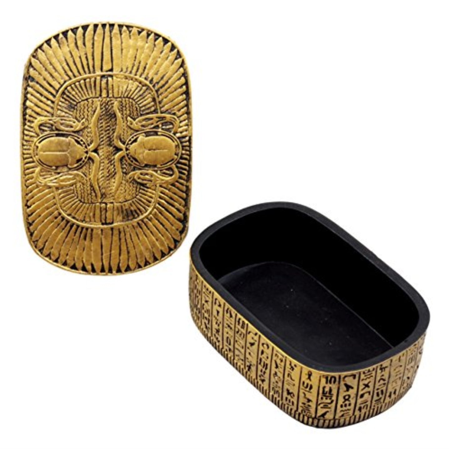 Egyptian Themed Dual Winged Scarab Amulet Golden Jewelry Trinket Keepsake Box