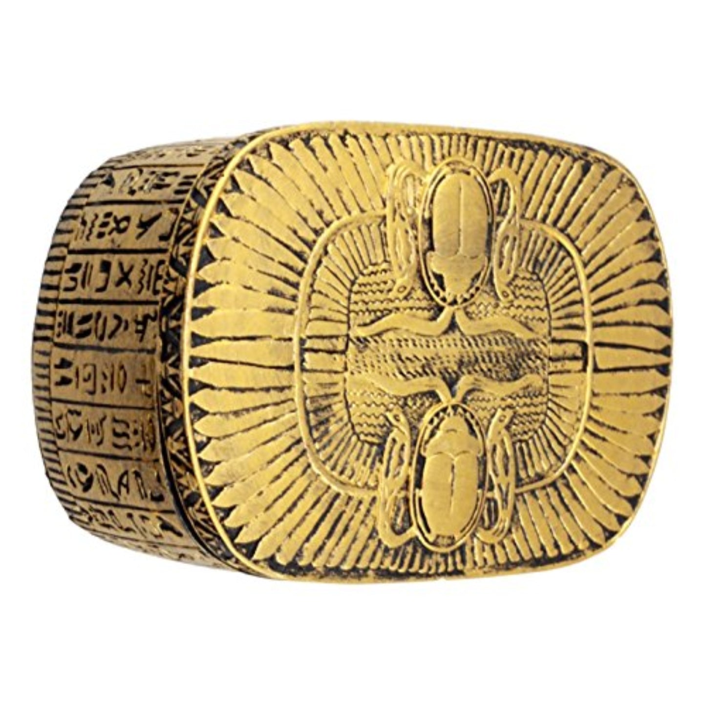 Egyptian Themed Dual Winged Scarab Amulet Golden Jewelry Trinket Keepsake Box