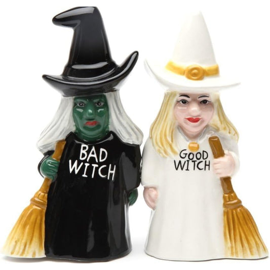 Pacific Trading Good Witch and Bad Witch Magnetic Ceramic Salt and Pepper Shakers