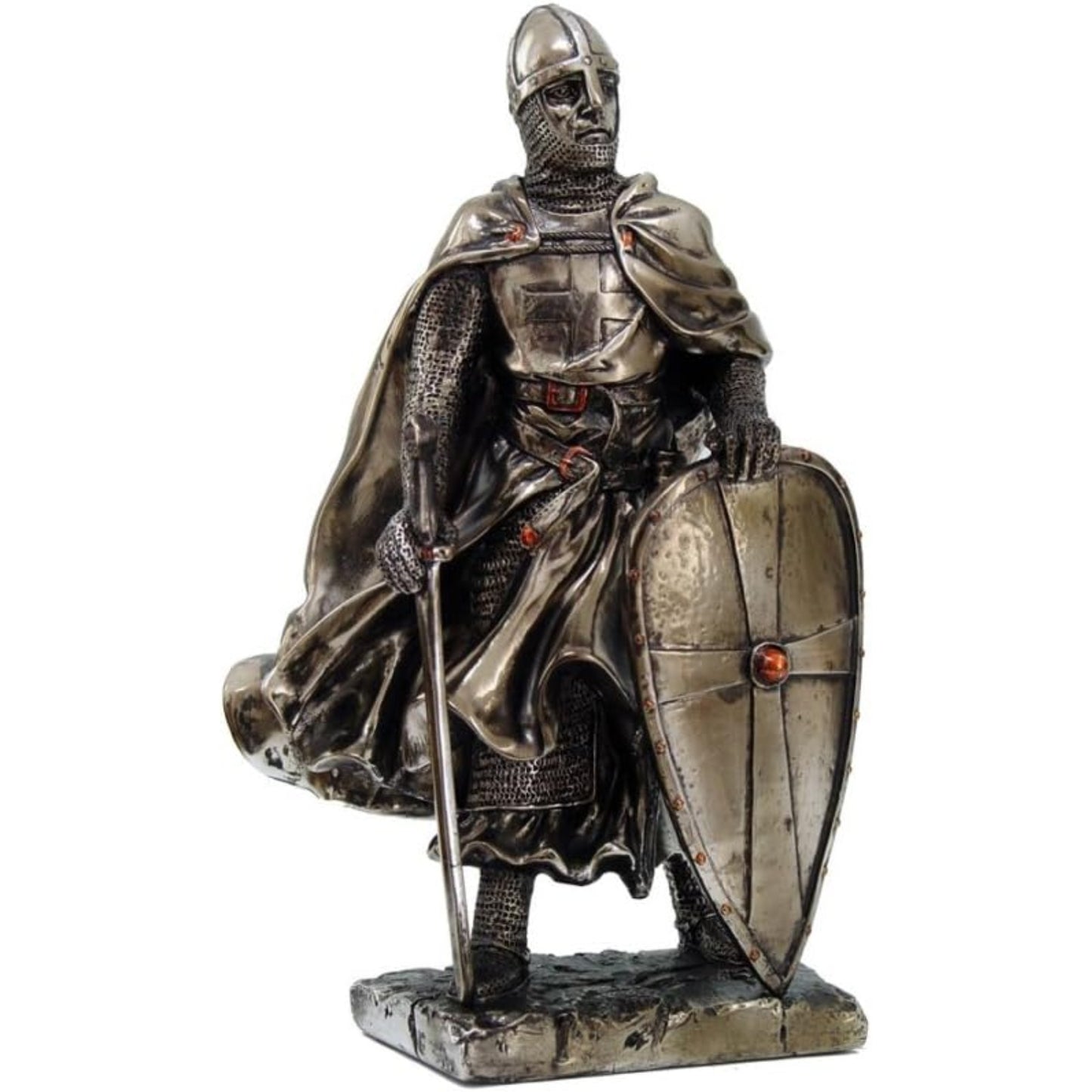Crusader Knight Statue Silver Finishing Cold Cast Resin Statue Figurine 7.3 inch