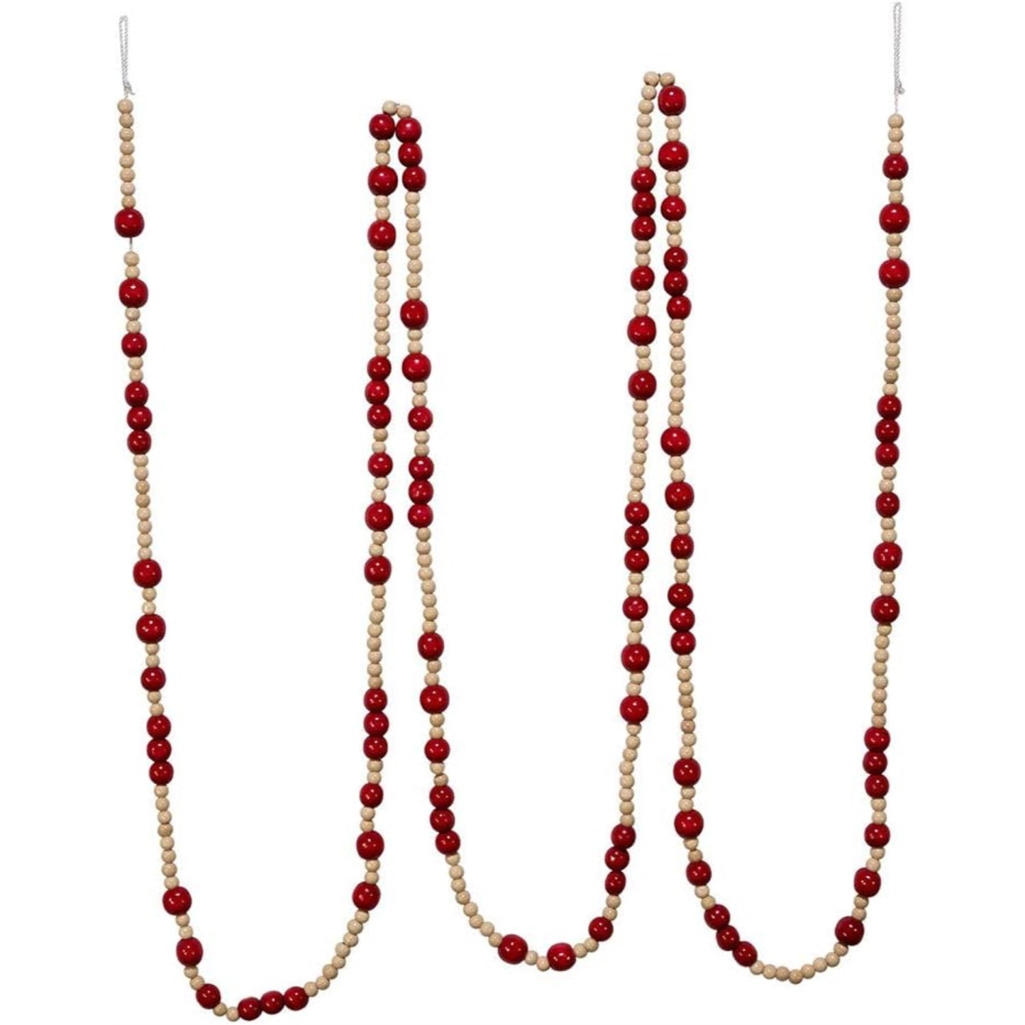 Red and Beige Beaded Christmas Garland 9 Feet Long