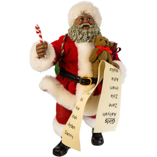 Kurt Adler 10.5-Inch Fabriche Black Santa with List and Candy Cane