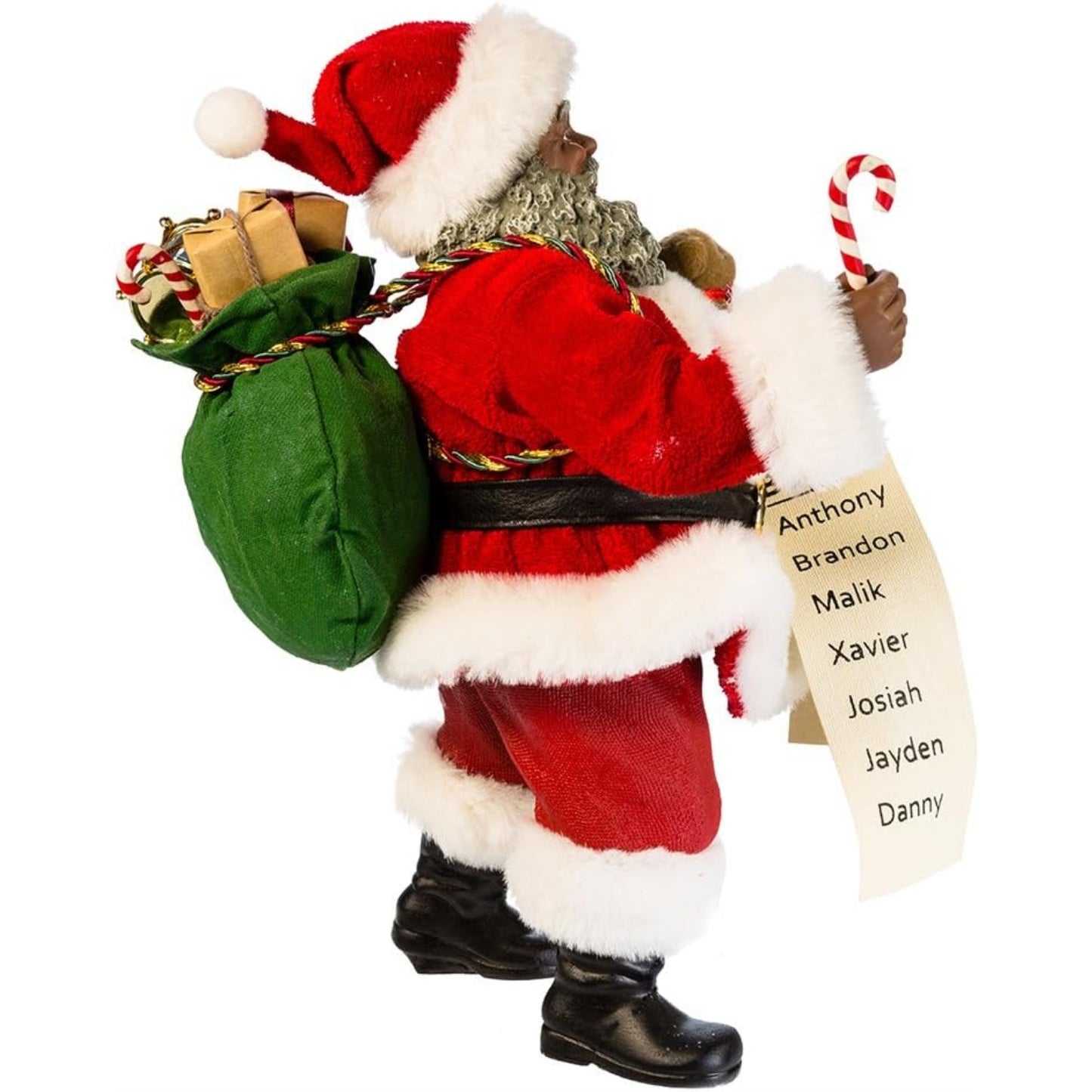 Kurt Adler 10.5-Inch Fabriche Black Santa with List and Candy Cane