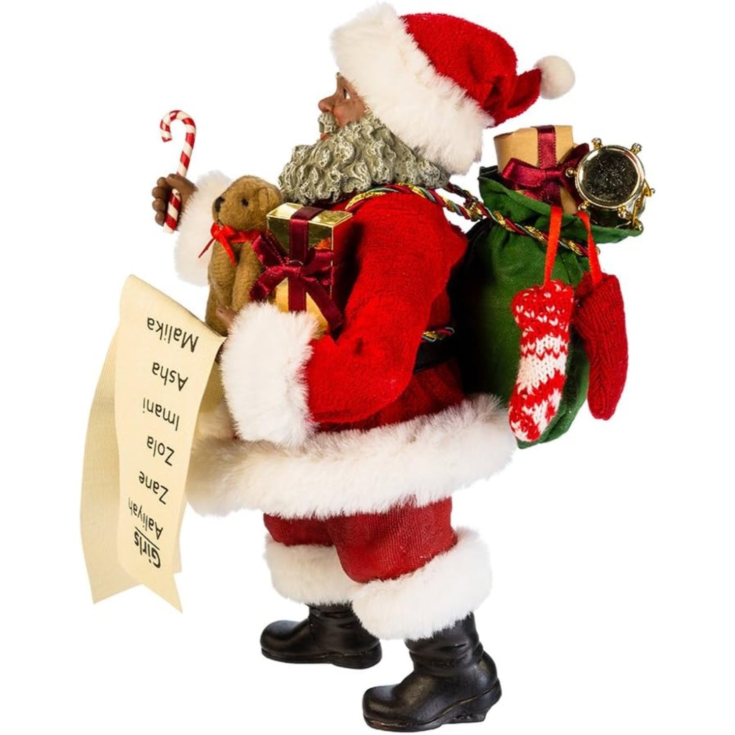 Kurt Adler 10.5-Inch Fabriche Black Santa with List and Candy Cane