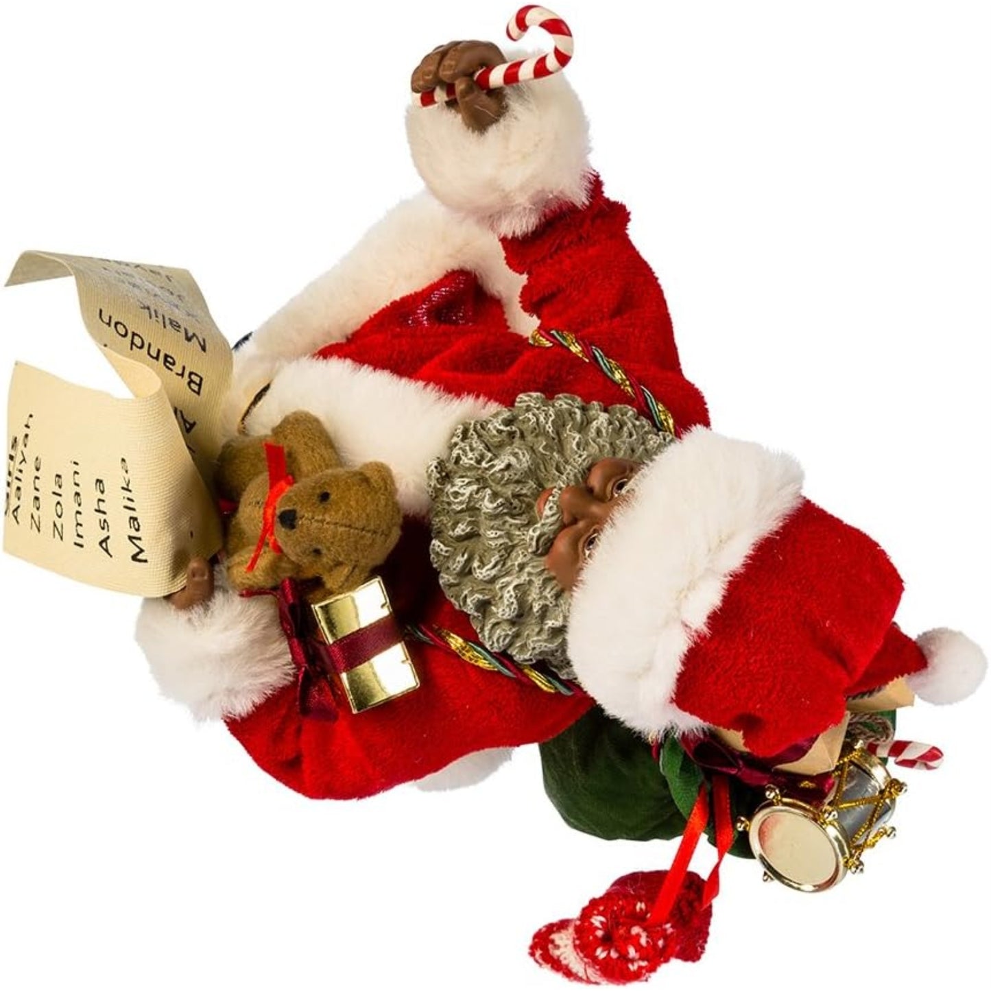 Kurt Adler 10.5-Inch Fabriche Black Santa with List and Candy Cane