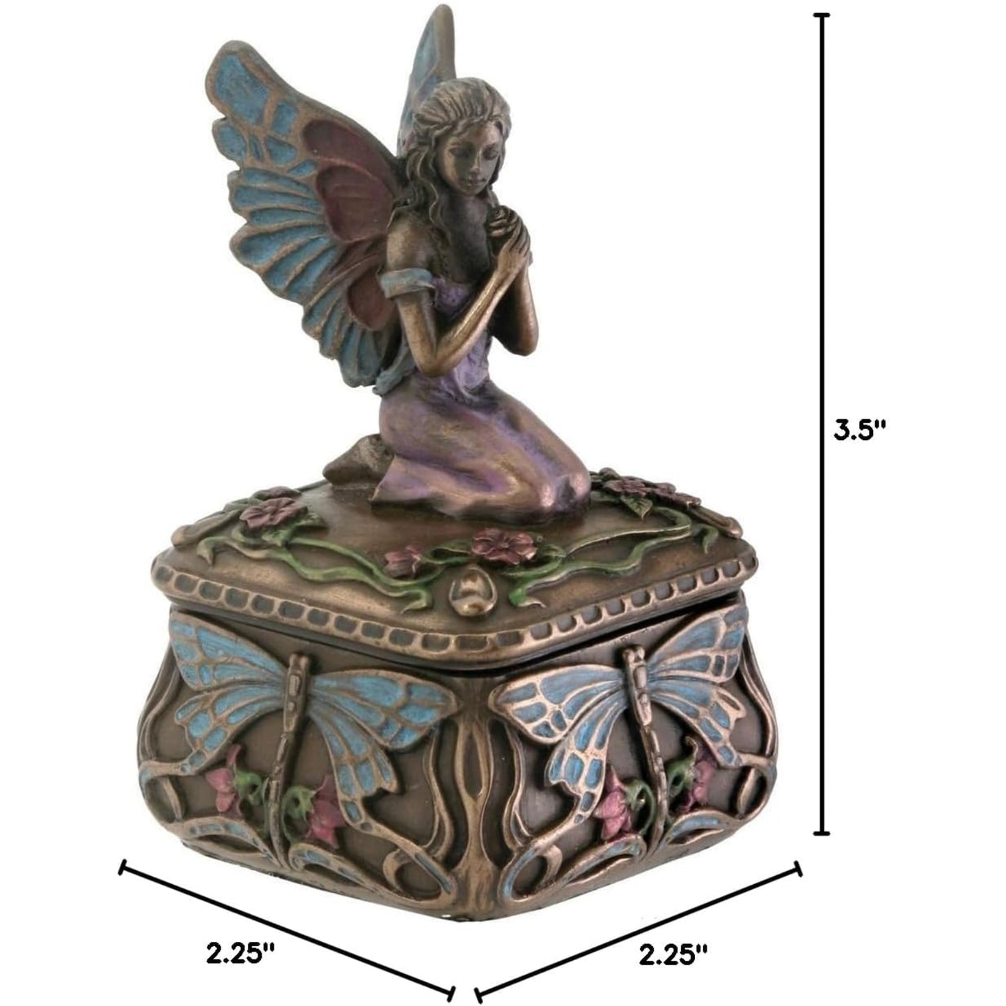 Art Nouveau Dragonfly Whisperer Fairy Fae Secret Jewelry Trinket Keepsake Box 3.5 inch