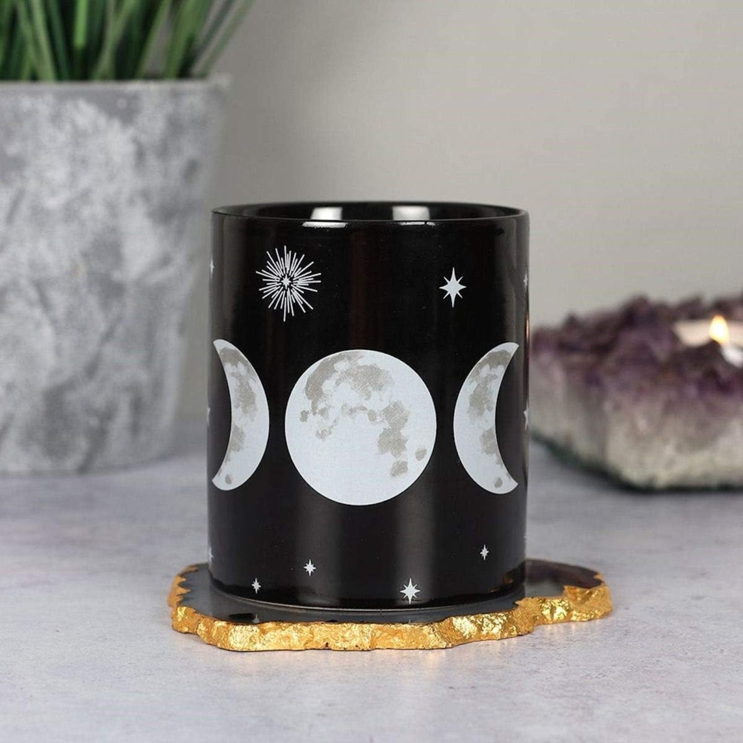 Triple Moon Black Ceramic Coffee Mug 11 oz Gothic Wicca Witchcraft Pagan