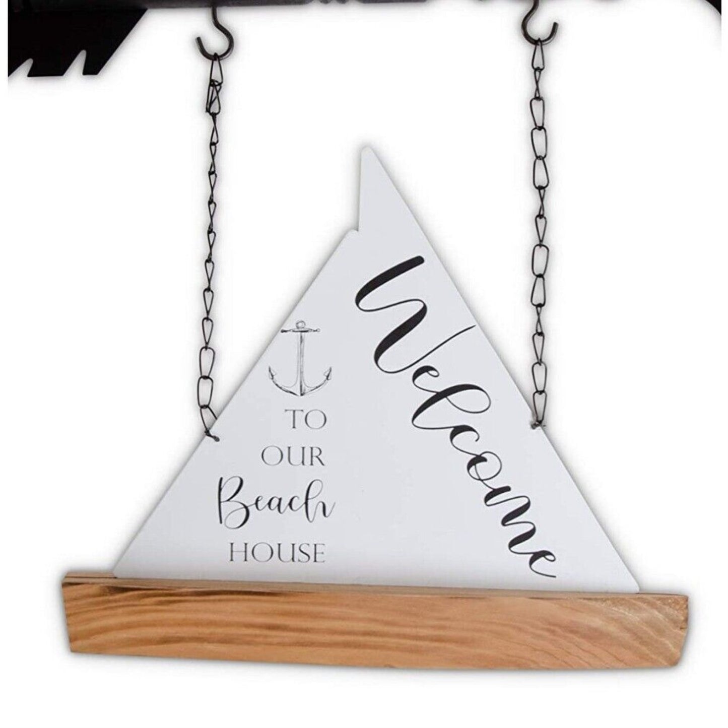 K&K Interiors White Enamel and Wood Welcome Sailboat Arrow Replacement Sign 10.5 inch - Arrow Sold Separately