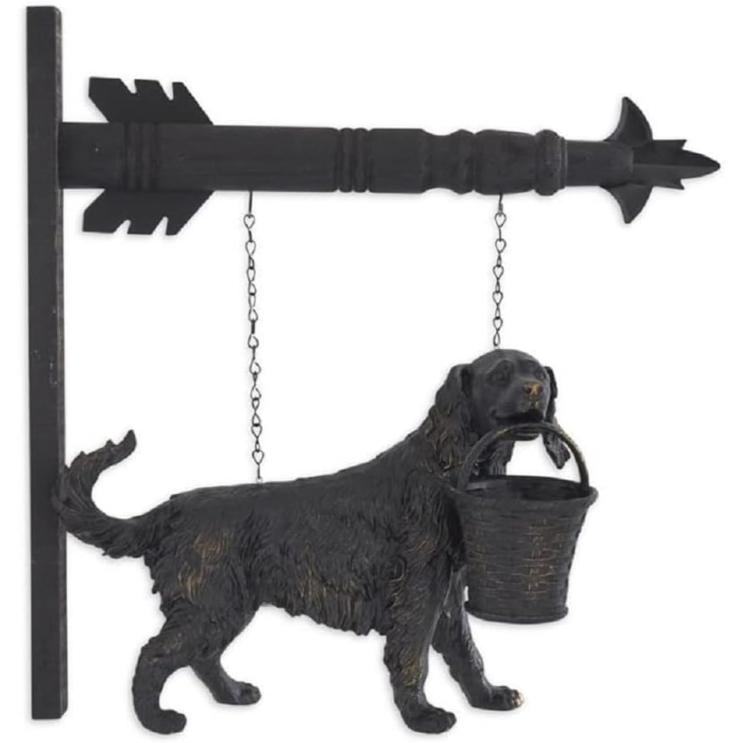 K&K Interiors Black Dog with Basket Arrow Replacement Sign 13 inch - Arrow Sold Separately