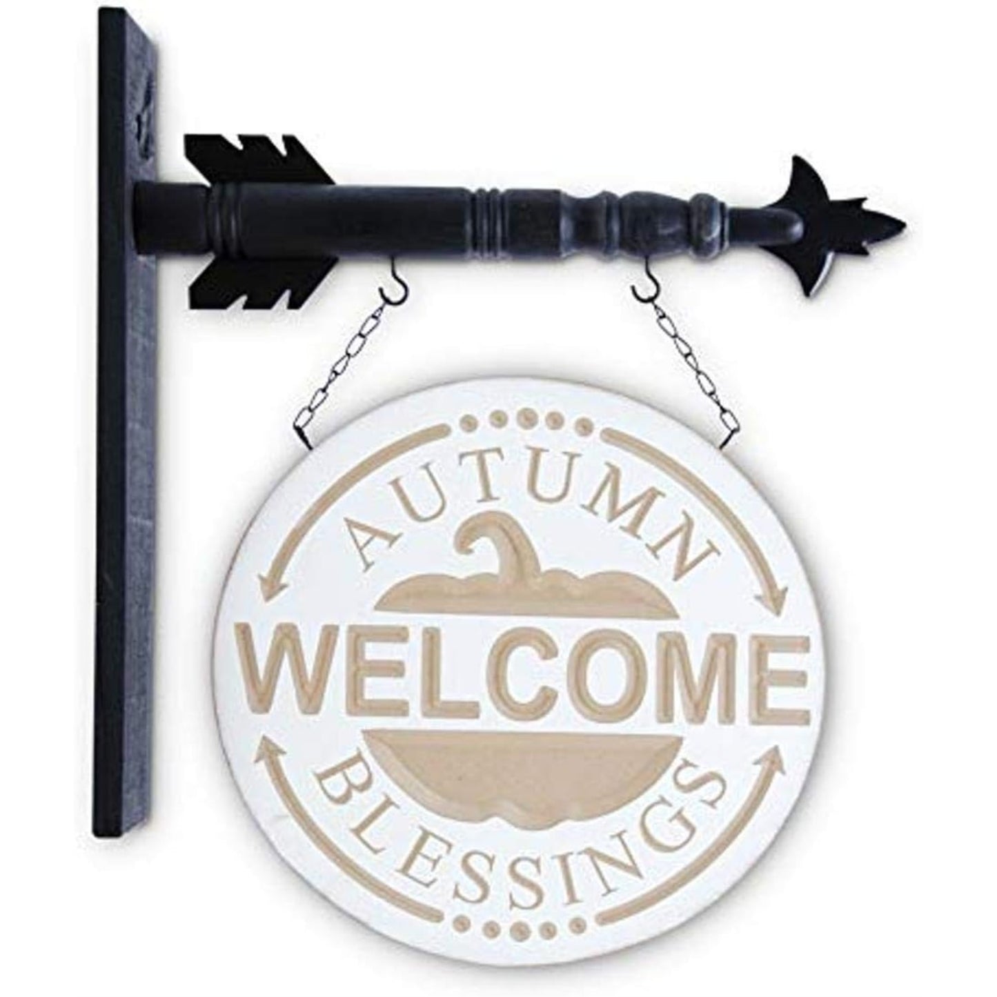 K&K Interiors Round Wood Engraved Autumn Blessings Welcome Arrow Replacement Sign 12.5 inch - Arrow Sold Separately