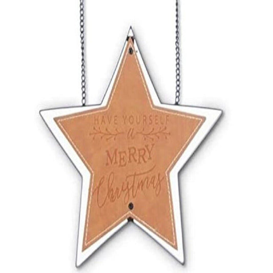 K&K Interiors Merry Christmas Star Leather and Metal Arrow Replacement Sign 10 inch - Arrow Sold Separately
