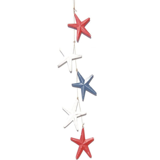 Red White and Blue Starfish Wooden Hanging Strand Home Beach Tropical Decoration 37 inch