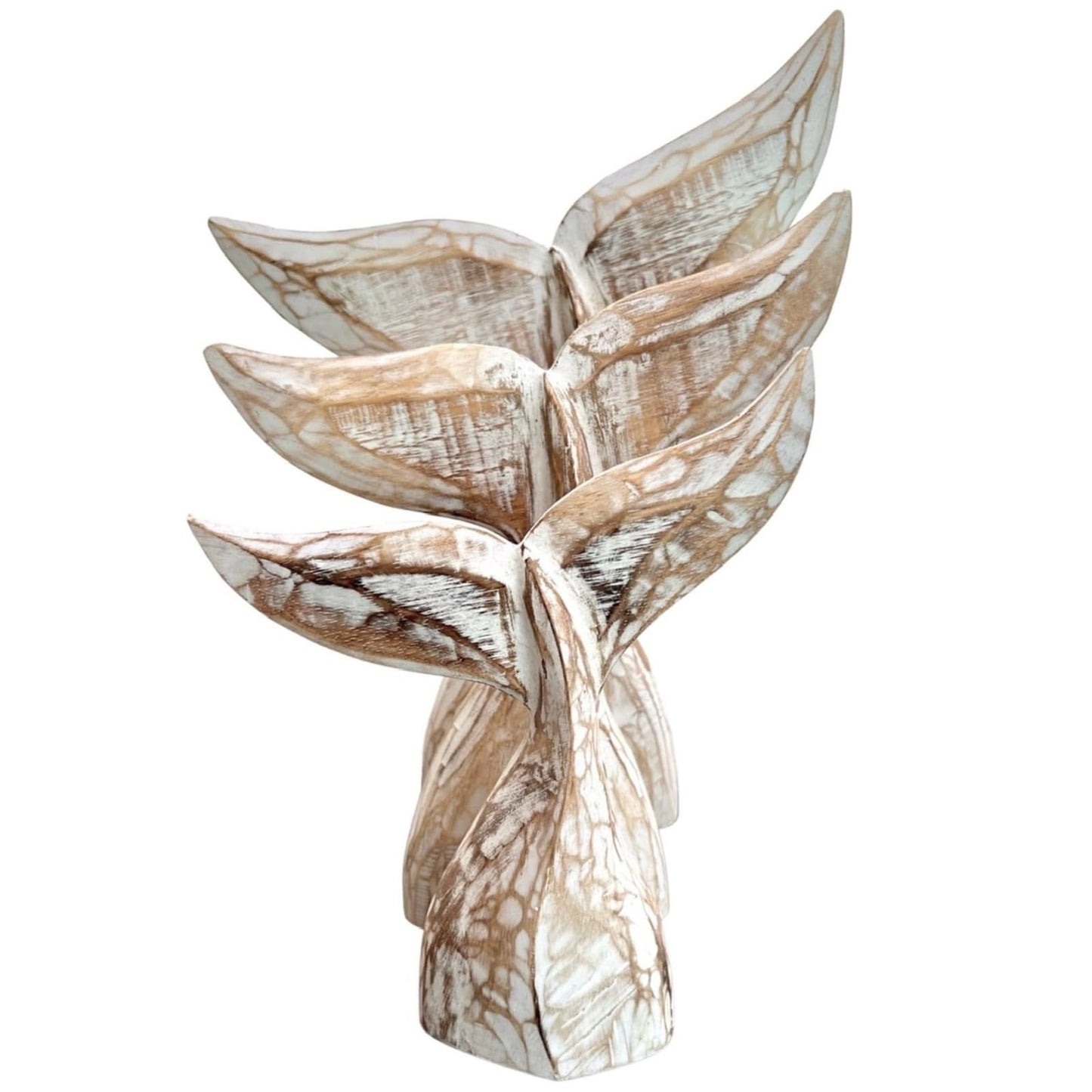 Natural Wash Color Wood Whale Tail Statues 3 Piece Set 15 Inches