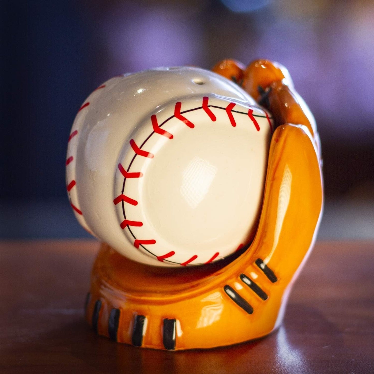 Baseball Caught in a Mitt You're Out Ceramic Salt and Pepper Shakers Set
