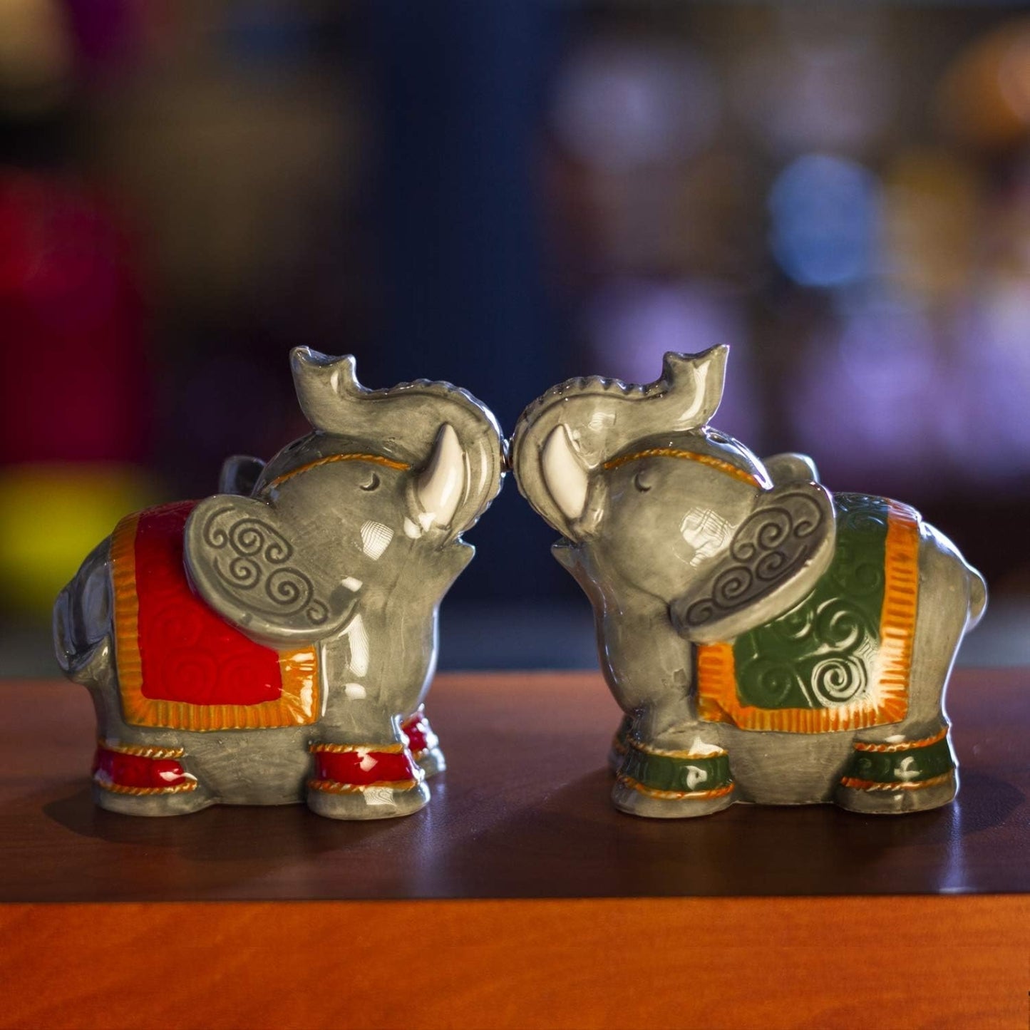 Raja Elephants Ceramic Magnetic Salt and Pepper Shakers Set