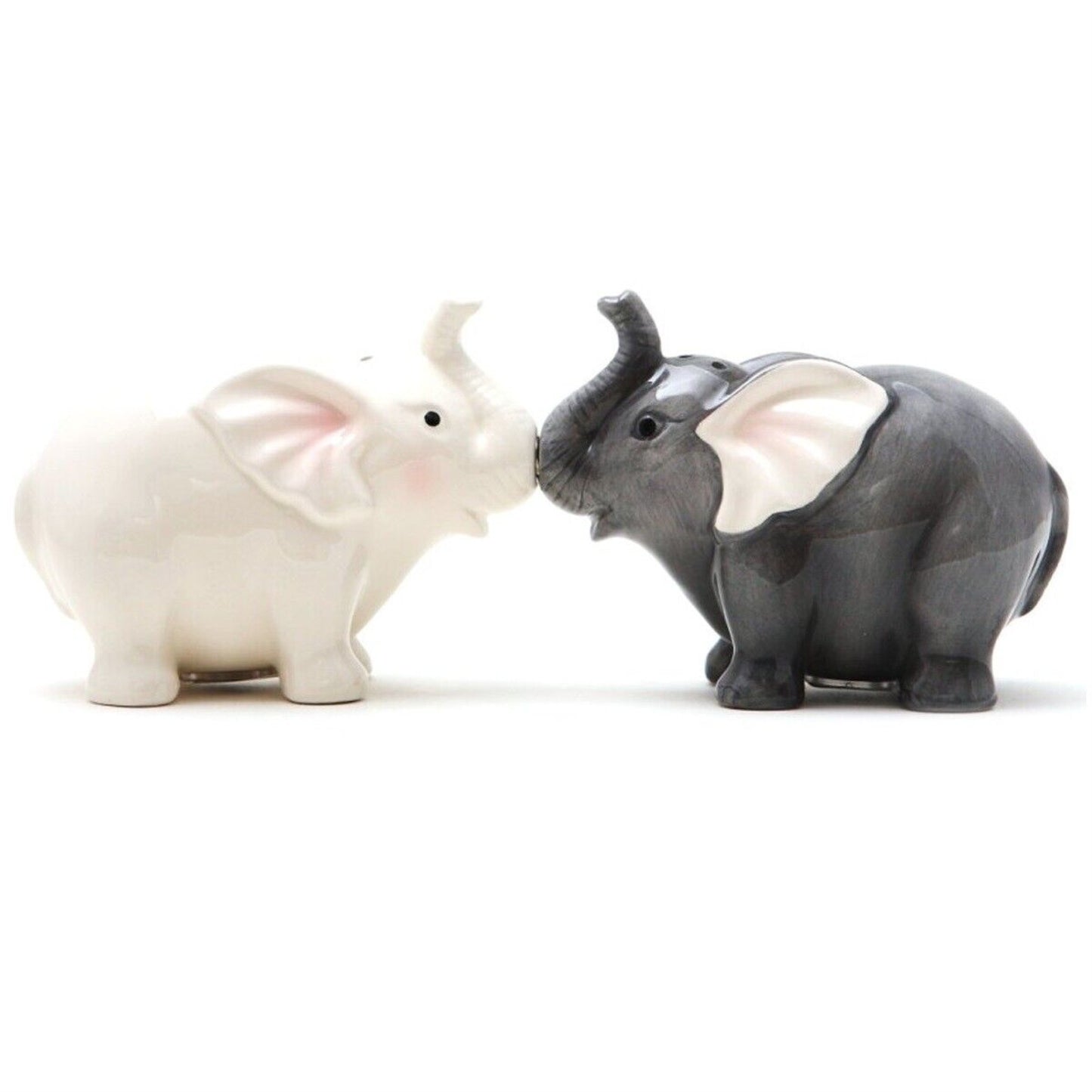 Kissing Elephants Ceramic Magnetic Salt and Pepper Shaker Set