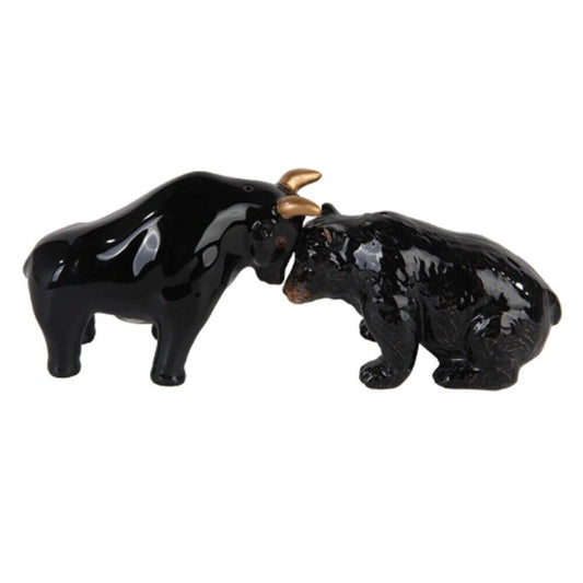 The Bull and Bear Battle Magnetic Ceramic Salt and Pepper Shaker Set 3.25 inches