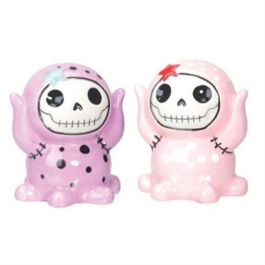 Furrybones Purple and Pink Spotted Octopus Octopee Ceramic Salt and Pepper Shaker Set