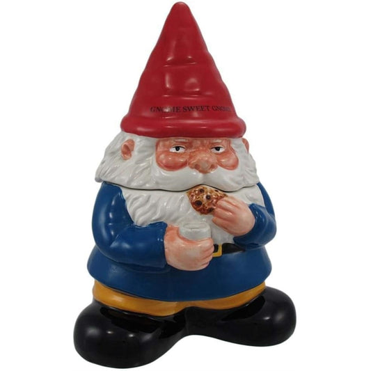 10 Inch Gnome Sweet Gnome Cookie Eating Ceramic Jar Figurine