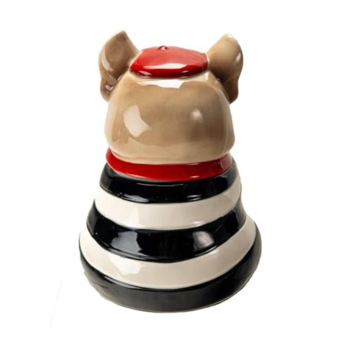 Le French Bulldog Cookie Jar, Ceramic, Black and White Striped Shirt, Kitchen Decor, Storage Accessory