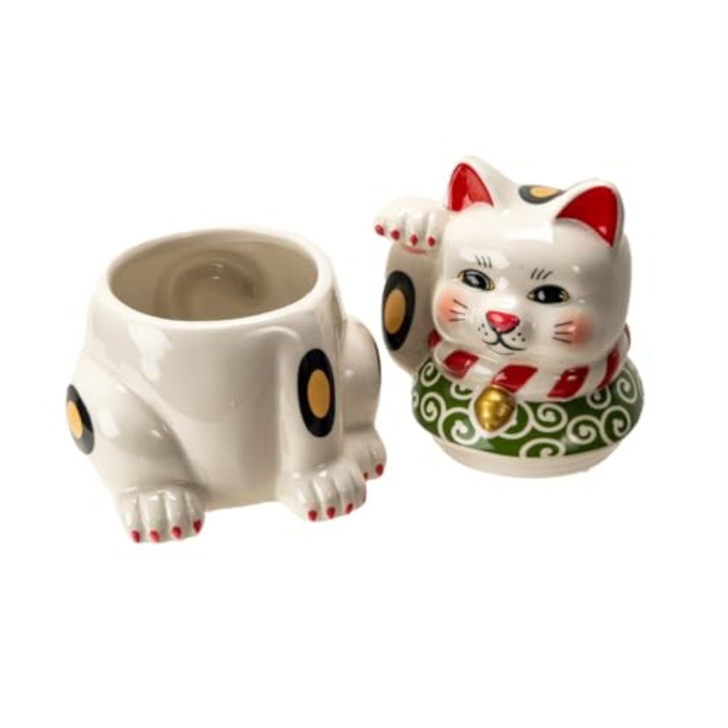 Maneki Neko Japanese Lucky Cat Paw Up Ceramic Cookie Jar Kitchen Decor