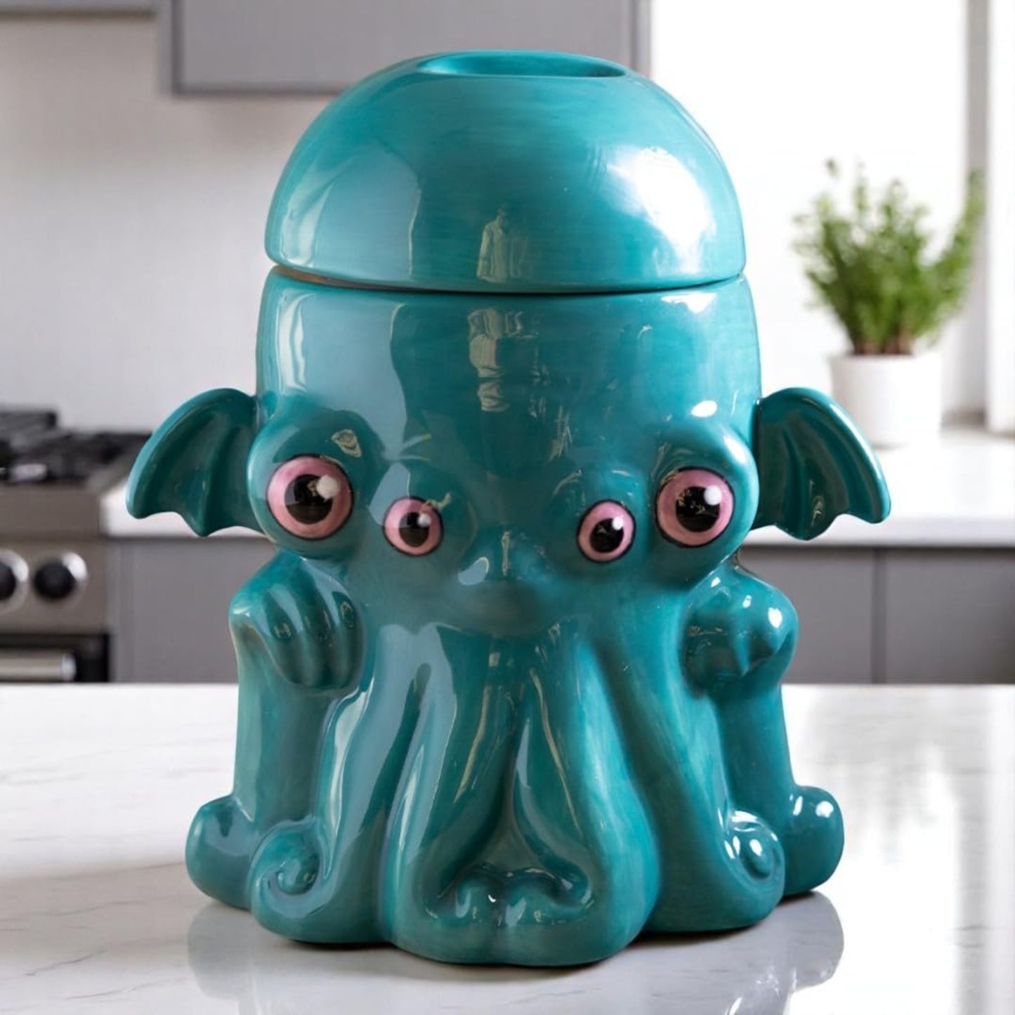 Cthulhu Kraken Turquoise Ceramic Cookie Jar Decorative Kitchen Storage
